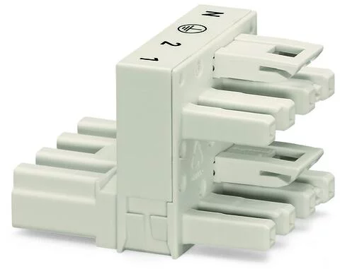770-994 - h-distribution connector; 4-pole; Cod. A; 1 input; 2 outputs; outputs on one side; 2 locking levers; white