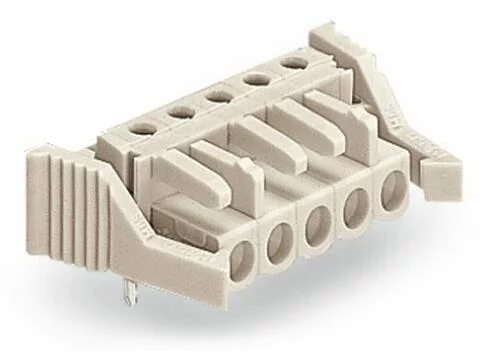 722-236/039-000 - THT female header; angled; Pin spacing 5 mm; 6-pole; 100% protected against mismating; Locking lever; 0.6 x 1.0 mm solder pin; light gray