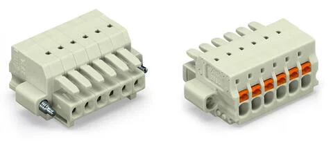 2734-112/107-000 - 1-conductor female connector; push-button; Push-in CAGE CLAMP®; 1.5 mm²; Pin spacing 3.5 mm; 12-pole; 100% protected against mismating; Screw flange; 1,50 mm²; light gray