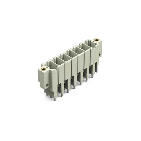 831-3607/108-000 - THT male header; 1.0 x 1.2 mm solder pin; straight; 100% protected against mismating; Threaded flange; Pin spacing 7.62 mm; 7-pole; light gray