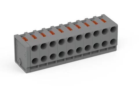 252-310 - 2-conductor female connector; push-button; PUSH WIRE®; 0.8 mm Ø; Pin spacing 3.5 mm; 10-pole; for individual solder pins; for KNX; 0,50 mm²; gray