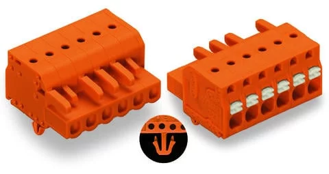 2231-316/008-000 - Female plug; 16-pole; push-button; snap-in mounting feet;12 AWG max; pin spacing 5.08 mm;1-conductor per pole; orange