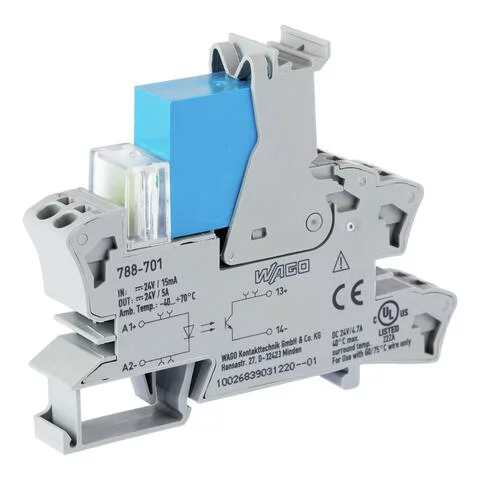 788-701 - Solid-state relay module; Nominal input voltage: 24 VDC; Output voltage range: 3 … 30 VDC; Limiting continuous current: 5 A; 2-wire connection; Red status indicator; Module width: 15 mm; gray 788-701 - Solid-state relay module; Nominal input voltage: 24 VDC; Output voltage range: 3 … 30 VDC; Limiting continuous current: 5 A; 2-wire connection; Red status indicator; Module width: 15 mm; gray