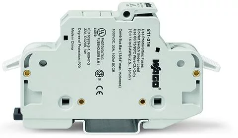 811-430 - 2-conductor fuse holder ; for Class CC cylindrical fuses; 3-pole; without blown fuse indication; 600 VAC/VDC; for DIN-rail 35 x 15 and 35 x 7.5; 16 mm²; CAGE CLAMP®; 16,00 mm²; light gray