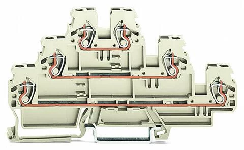 870-957/999-950 - Triple-deck terminal block; Ground conductor/through/through terminal block; 2.5 mm²; PE/L/L; suitable for Ex e II applications; for DIN-rail 35 x 15 and 35 x 7.5; CAGE CLAMP®; 2,50 mm²; light gray