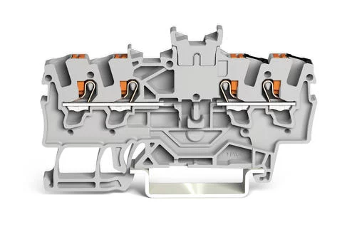 2201-1441 - TOPJOB®S double potential terminal block with Push-buttons; rail mount; 4-conductor; 4.2 mm wide; gray