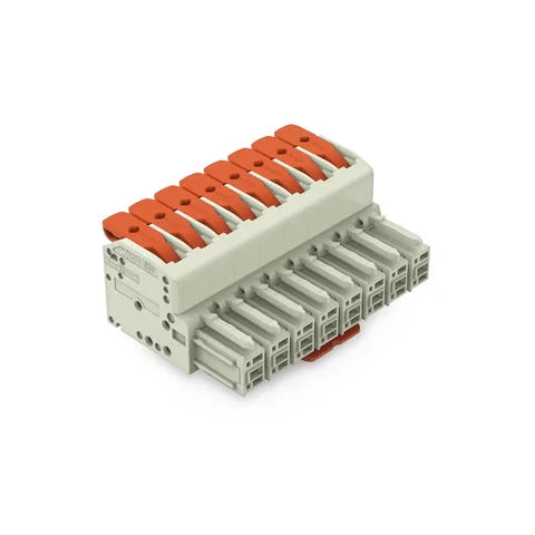 831-1108/322-000 - 1-conductor female connector; lever; Push-in CAGE CLAMP®; 10 mm²; Pin spacing 7.62 mm; 8-pole; 100% protected against mismating; Centered locking levers; 10,00 mm²; light gray