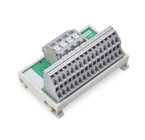 830-800/000-307 - Potential distribution module; 2 potentials; with 2 input clamping points each; Conductor cross-section up to 6 mm²; with 16 output clamping points each; Conductor cross-section up to 2.5 mm²