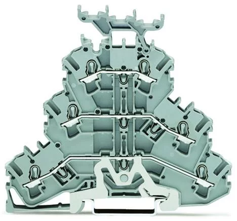 2002-3258 - Triple-deck terminal block; shield/through/through (Shield/L/L); with marker carrier; rail mount; 2-conductor; 5.2 mm wide; gray