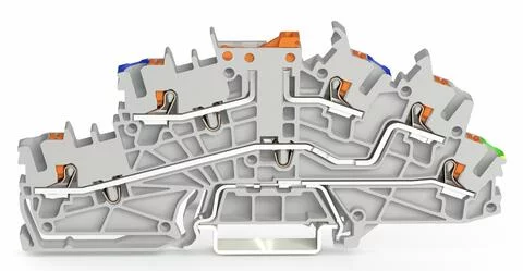 2203-6641 - Multilevel installation terminal block; with push-button; 2.5 mm²; with pivoting knife disconnect; NTi/L/PE; green-yellow lower deck; Push-in CAGE CLAMP®; 2,50 mm²; gray