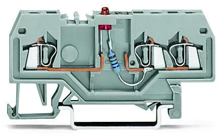 279-674/281-434 - LED terminal block; with red LED; 24 VDC; rail-mount; 3-conductor; 4 mm; gray