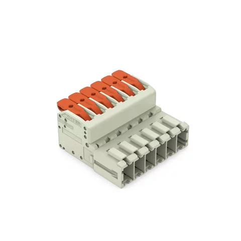 831-1206 - 1-conductor male connector; lever; Push-in CAGE CLAMP®; 10 mm²; Pin spacing 7.62 mm; 6-pole; 100% protected against mismating; 10,00 mm²; light gray