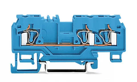880-684/999-940 - 3-conductor through terminal block; 4 mm²; with test port; suitable for Ex i applications; center marking; for DIN-rail 35 x 15 and 35 x 7.5; CAGE CLAMP®; 4,00 mm²; blue
