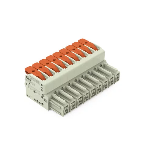 831-1109 - 1-conductor female connector; lever; Push-in CAGE CLAMP®; 10 mm²; Pin spacing 7.62 mm; 9-pole; 100% protected against mismating; 10,00 mm²; light gray