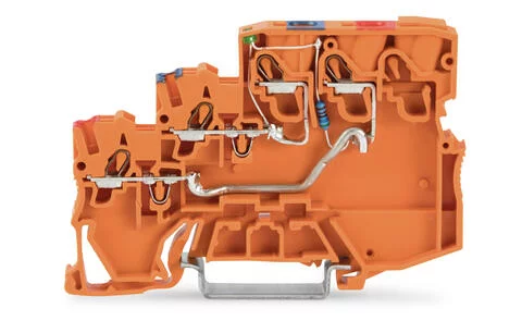 2000-5352/1102-953 - TOPJOB®S sensor LED terminal block; green LED; for PNP (high side) switching sensors; 2-pole; rail mount; 3-conductor; 7 mm wide; orange