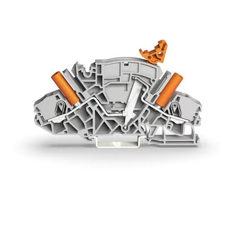 2007-8821 - 2-conductor disconnect/test terminal block; e.g., current transformer circuits; with receptacle for adjacent jumper with switch lever; for 4 mm Ø test plugs; for DIN-rail 35 x 15 and 35 x 7.5; 6 mm²; Push-in CAGE CLAMP®; 6,00 mm²; gray