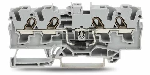2004-1411/1000-400 - Component terminal block; 4-conductor; with diode 1N5408; anode, left side; for DIN-rail 35 x 15 and 35 x 7.5; 4 mm²; Push-in CAGE CLAMP®; 4,00 mm²; gray