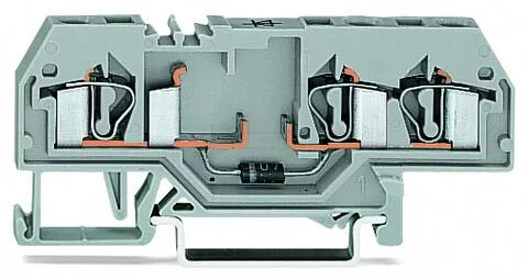 281-673/281-400 - Component terminal block; 3-conductor; with diode 1N5408; anode, left side; for DIN-rail 35 x 15 and 35 x 7.5; 4 mm²; CAGE CLAMP®; 4,00 mm²; gray