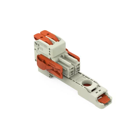 831-1102/038-000/306-000 - 1-conductor female connector; lever; Push-in CAGE CLAMP®; 10 mm²; Pin spacing 7.62 mm; 2-pole; 100% protected against mismating; Lateral locking levers; DIN-35 rail/panel mounting; 10,00 mm²; light gray