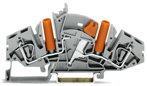 282-821 - 2-conductor disconnect/test terminal block; longitudinal switching; with touch-proof test sockets; for 4 mm Ø test plugs; for DIN-rail 35 x 15 and 35 x 7.5; 6 mm²; CAGE CLAMP®; 6,00 mm²; gray