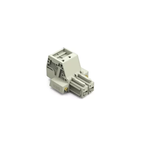 831-3102/107-000 - 1-conductor female connector; Push-in CAGE CLAMP®; 10 mm²; Pin spacing 7.62 mm; 2-pole; 100% protected against mismating; Screw flange; 10,00 mm²; light gray