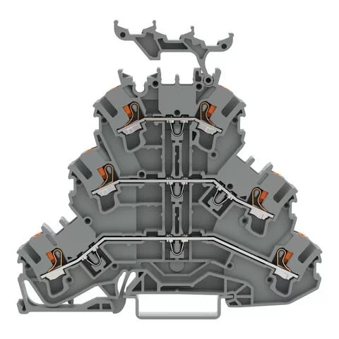2202-3231 - Triple-deck terminal block; with push-button; Through/through/through terminal block; L/L/L; with marker carrier; suitable for Ex e II applications; for DIN-rail 35 x 15 and 35 x 7.5; 2.5 mm²; Push-in CAGE CLAMP®; 2,50 mm²; gray