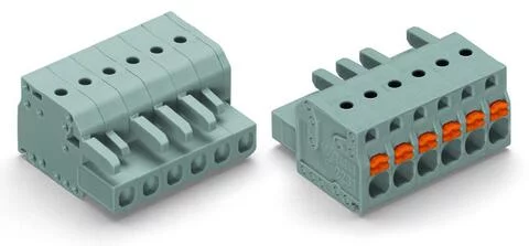 2231-114/102-000 - Female plug; 14-pole; push-button; with integrated end plate;12 AWG max; pin spacing 5 mm;1-conductor per pole; gray