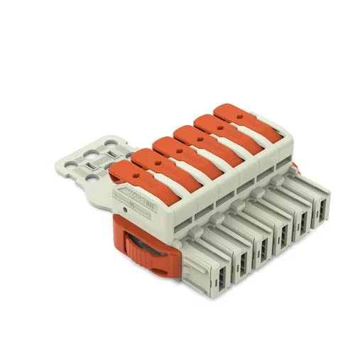 832-1106/314-000 - 1-conductor female connector; lever; Push-in CAGE CLAMP®; 16 mm²; Pin spacing 10.16 mm; 6-pole; 100% protected against mismating; Lateral locking levers; Strain relief plate; Silver-plated contacts; 16,00 mm²; light gray