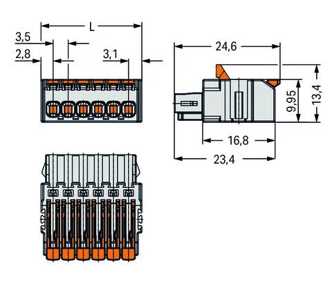 2734-1106/327-000 - 1-conductor female connector; lever; Push-in CAGE CLAMP®; 1.5 mm²; Pin spacing 3.5 mm; 6-pole; 100% protected against mismating; 1,50 mm²; light gray