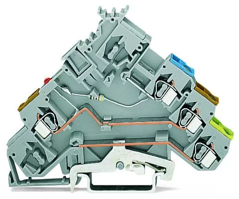 280-572/281-434 - 3-conductor actuator supply terminal block; LED (red); with ground contact; with colored conductor entries; 2.5 mm²; CAGE CLAMP®; 2,50 mm²; gray