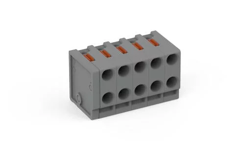 252-305 - 2-conductor female connector; push-button; PUSH WIRE®; 0.8 mm Ø; Pin spacing 3.5 mm; 5-pole; for individual solder pins; for KNX; 0,50 mm²; gray