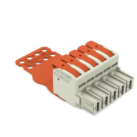 832-1105/345-000 - 1-conductor female connector; lever; Push-in CAGE CLAMP®; 16 mm²; Pin spacing 10.16 mm; 5-pole; 100% protected against mismating; Centered locking levers; Strain relief plate; Silver-plated contacts; 16,00 mm²; light gray