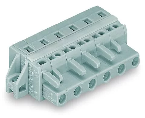 231-208/027-000 - Female plug; 8-pole; mounting flange with reinforcing strip; 12 AWG max; pin spacing 7.5 mm; 1 conductor per pole; gray