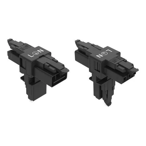 890-615 - T-distribution connector; 3-pole; Cod. A; 1 input; 2 outputs; 3 locking levers; for flying leads; black