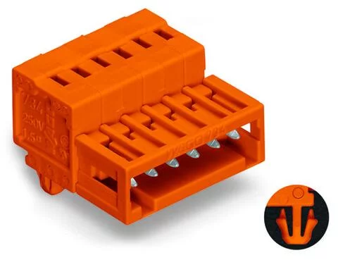 734-345/018-000 - 1-conductor male connector; CAGE CLAMP®; 1.5 mm²; Pin spacing 3.81 mm; 15-pole; 100% protected against mismating; DIN-35 rail/panel mounting; Snap-in mounting feet; 1,50 mm²; orange