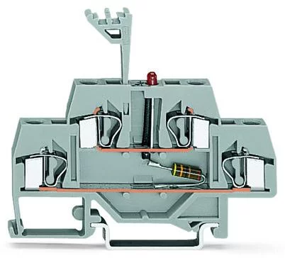 281-634/281-413 - Double-deck LED terminal block; with red LED (NP); 24 VDC; rail-mount; 4-conductor; 6 mm wide; gray