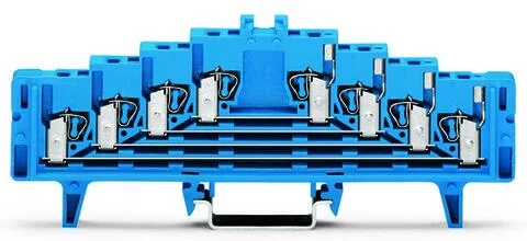 727-234 - 4-level terminal block for matrix patching; without locking clips; one potential per level; with 2.3 mm Ø test port; for 35 x 15 mounting rail; 1.5 mm²; 1,50 mm²; blue
