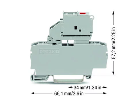 2002-1611/1000-836 - TOPJOB®S fuse disconnect terminal block; with pivoting fuse holder for 5 x 20 mm fuse; with blown fuse LED indication for 230 V; rail mount; 2-conductor; 6.2 mm wide; gray
