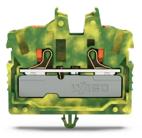 2252-317 - 2-conductor miniature through terminal block; with push-button; 2.5 mm²; with test port; side and center marking; with snap-in mounting foot; Push-in CAGE CLAMP®; 2,50 mm²; green-yellow