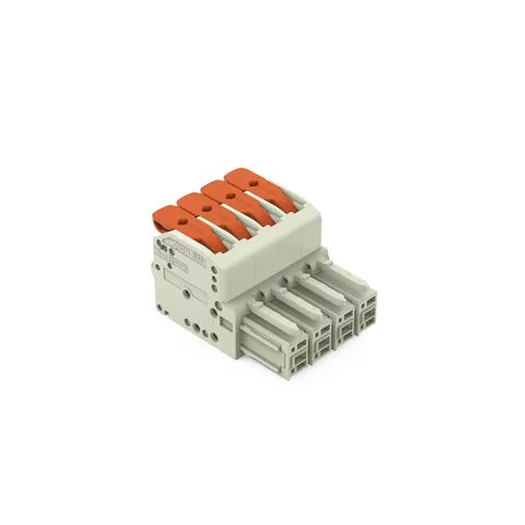831-1104 - 1-conductor female plug; 100% protected against mismating; lever; 10 mm²; Pin spacing 7.62 mm; 4-pole; 10,00 mm²; light gray