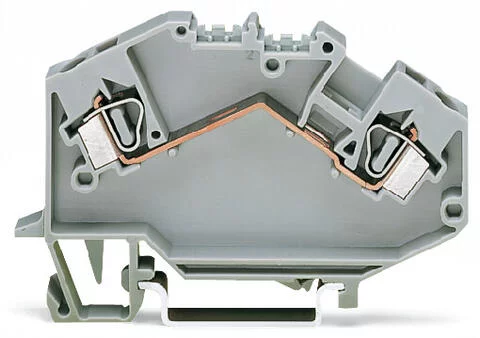 781-992 - Feedthrough terminal block; angled; rail mount; 2-conductor; suitable for Ex e II applications; 6 mm wide; gray