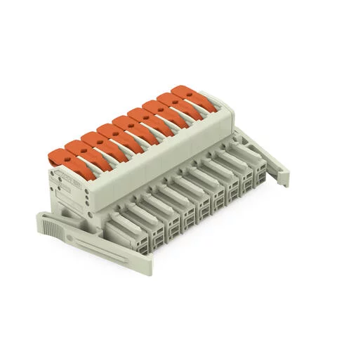 831-1109/037-000 - 1-conductor female connector; lever; Push-in CAGE CLAMP®; 10 mm²; Pin spacing 7.62 mm; 9-pole; 100% protected against mismating; Lateral locking levers; 10,00 mm²; light gray