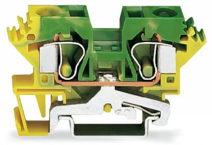 284-607/999-950 - 2-conductor ground terminal block; 10 mm²; suitable for Ex e II applications; lateral marker slots; for DIN-rail 35 x 15 and 35 x 7.5; CAGE CLAMP®; 10,00 mm²; green-yellow