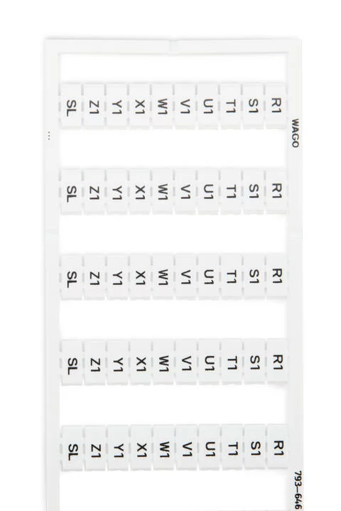 793-646 - WMB marking card; as card; MARKED; R1, S1, T1, U1, V1, W1, X1, Y1, Z1,SL (10x); not stretchable; Vertical marking; snap-on type; white