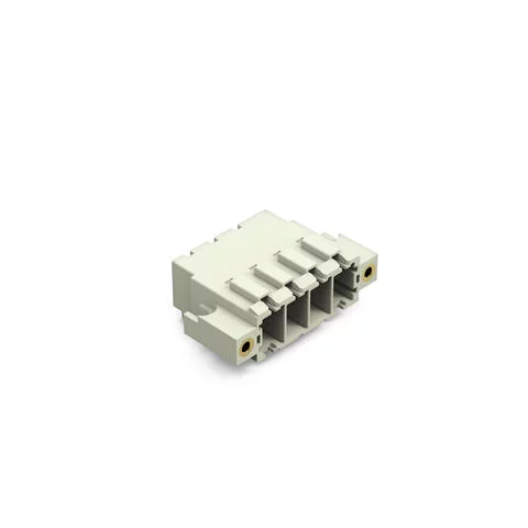 831-3624/108-000 - THT male header; 1.0 x 1.2 mm solder pin; angled; 100% protected against mismating; Threaded flange; Pin spacing 7.62 mm; 4-pole; light gray