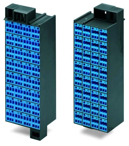 726-141 - Matrix patchboard; 32-pole; Marking 1-32; suitable for Ex i applications; Color of modules: blue; Module marking, side 1 and 2 vertical; 1,50 mm²; dark gray