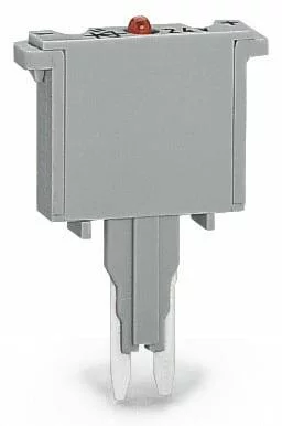280-856/281-413 - Fuse plug; with soldered miniature fuse; with indicator lamp; LED (red); DC 15 - 30 V; 2 A FF; 5 mm wide; gray
