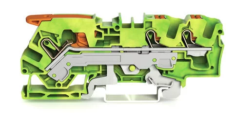 2106-5307 - TOPJOB®S ground terminal block with Lever and Push-buttons; rail mount; 3-conductor; 7.5 mm wide; green-yellow