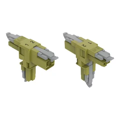 890-1702 - T-distribution connector; 2-pole; Cod. B; 1 input; 2 outputs; 3 locking levers; for flying leads; light green