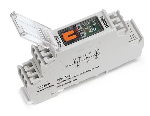 789-1549 - Relay module; Nominal input voltage: 230 VAC; 2 changeover contacts; Limiting continuous current: 8 A; with manual operation; Red status indicator; Module width: 18 mm; 2,50 mm²